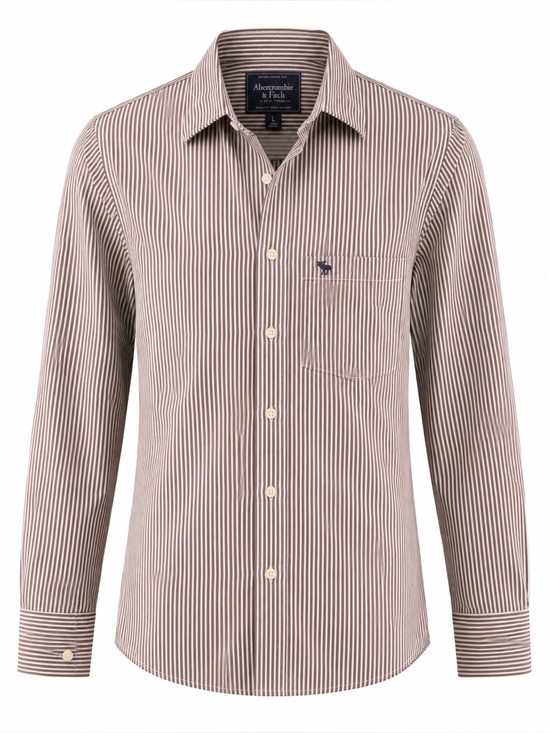 Abercrombie & Fitch Other - Abercrombie & Fitch Mens Brown/White Striped Muscle Fit Long Sleeve Button-Down